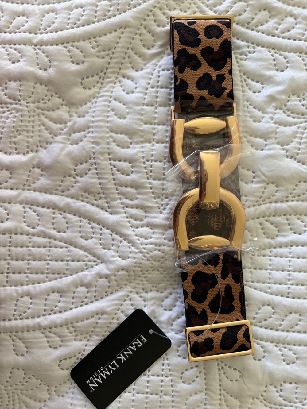 Frank Lyman Design Leopard-Print Wide Stretch Belt with Gold Buckle
